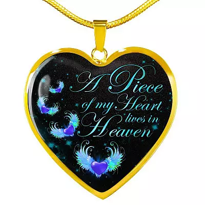 Angel Wings Heart a Piece of My Heart Lives in Heaven Heart Pendant Necklace - Heart Luxury Necklace (Gold Plated)