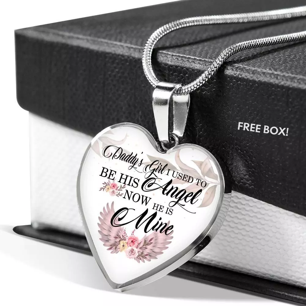 Daddy's Girl I Used to Be His Angel Now He Is Mine Heart Pendant Necklace - Heart Luxury Necklace (Silver)