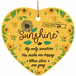 You Are My Sunshine My Only Sunshine Sunflower Ornament Keepsake - Flat Heart Porcelain Ceramic Ornament, White, Ceramic Heart Ornament