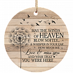 May The Winds Of Heaven Blow Softly Memorial Decorative Flat Circle Porcelain Ceramic Ornament Sympathy Gifts, White, Ceramic Circle Ornament