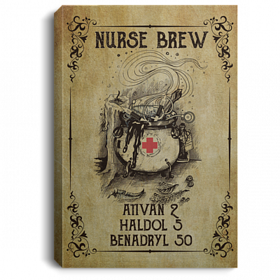 Nurse Brew Vintage Gallery Wrapped Framed Canvas Prints - Unframed Poster - Home Decor Wall Art - Nurse Gifts, White, 0.75'' Framed Canvas