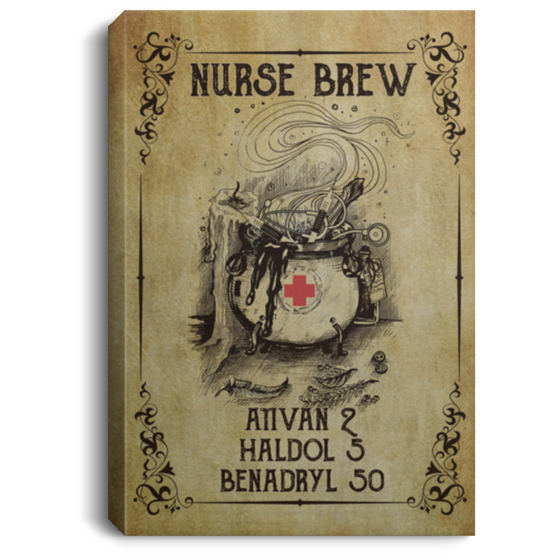 Nurse Brew Vintage Gallery Wrapped Framed Canvas Prints - Unframed Poster - Home Decor Wall Art - Nurse Gifts, White, 0.75'' Framed Canvas