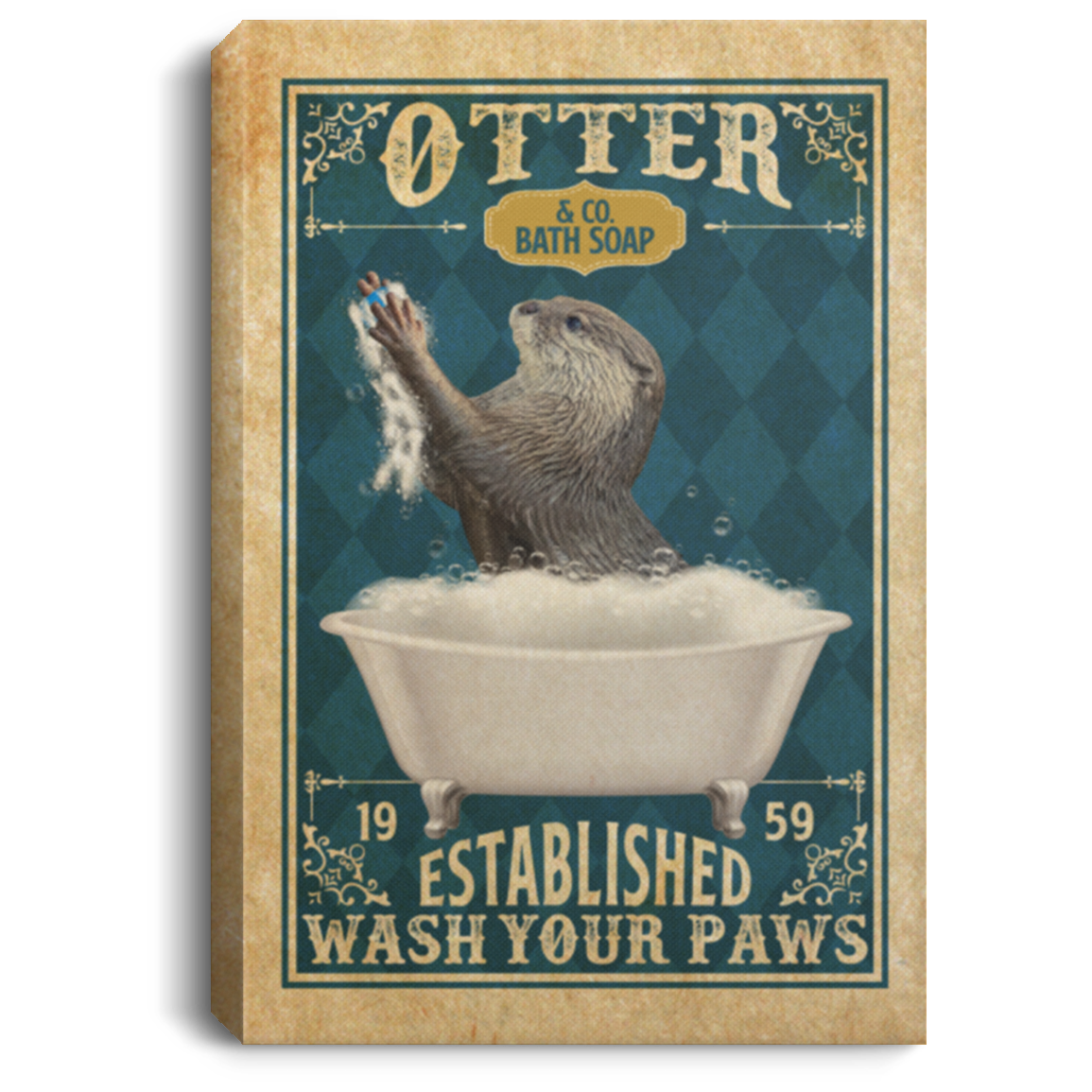 Otter and Co Bath Established 1959 Soap Wash Your Paws Framed Canvas - Unframed Poster - Bathroom Decor Wall Art, White, 0.75'' Framed Canvas