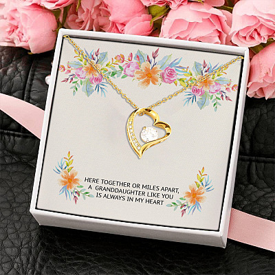 Alternative view of Here Together or Miles Apart a Granddaughter Like You Is Always in My Heart Forever Love Pendant Necklace