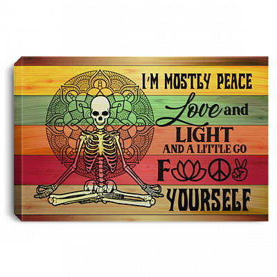 I'm Mostly Peace Love and Light Wall Art Yoga Framed Canvas Prints - Unframed Poster, White, 0.75'' Framed Canvas