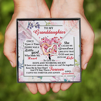 To My Granddaughter Once Upon A Time There Was A Little Girl Who Stole My Heart Interlocking Hearts Pendant Necklace