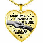 Grandma and Grandson a Bond That Can't Be Broken Heart Pendant Necklace - Heart Luxury Necklace (Gold Plated)