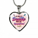 Dragonfly as Long as I Breathe You'll Be Remembered Heart Pendant Necklace - Heart Luxury Necklace (Silver)