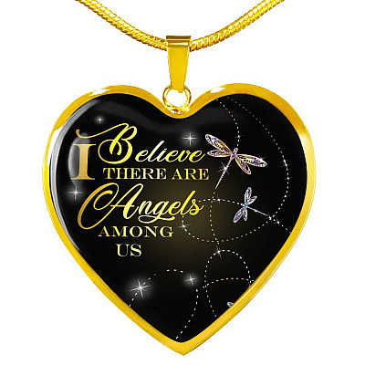 Dragonfly I Believe There Are Angels Among Us Heart Pendant Necklace - Heart Luxury Necklace (Gold Plated)