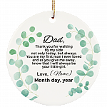 Personalized Christmas Ornament for Father from The Bride- Holiday Flat Circle Porcelain Ceramic Ornament, White, Ceramic Circle Ornament Personalized Christmas Ornament for Father from The Bride- Holiday Flat Circle Porcelain Ceramic Ornament, White, Ceramic Circle Ornament