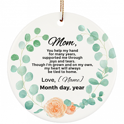 Personalized Christmas Ornament for Mother from The Bride- Holiday Flat Circle Porcelain Ceramic Ornament, White, Ceramic Circle Ornament