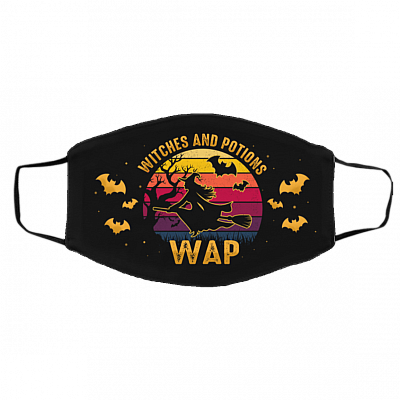 Witches And Potions WAP Funny Witch Halloween Vintage Washable Reusable Custom - Printed Cloth Face Mask Cover, Black, Cloth Face Cover – Medium/Large