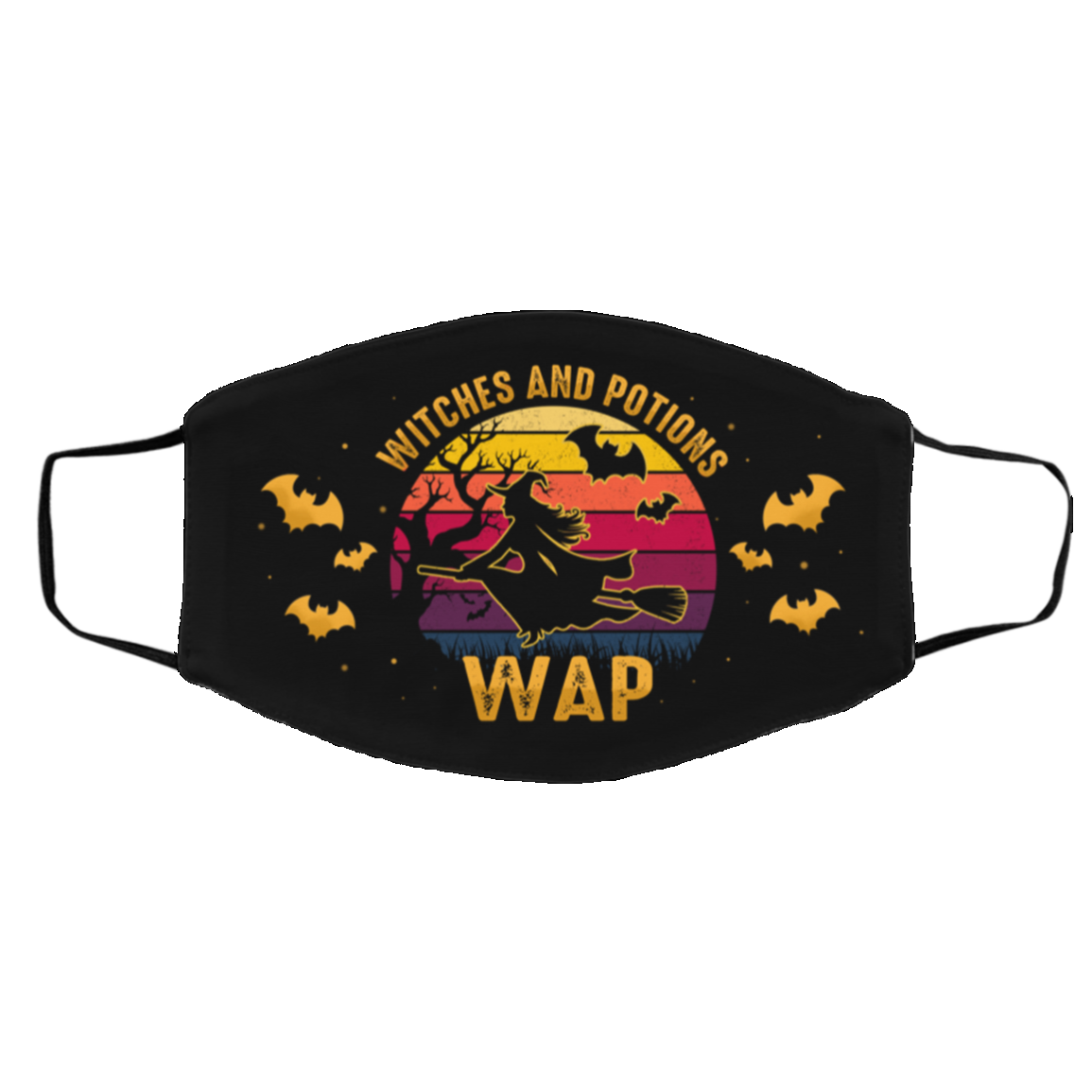 Witches And Potions WAP Funny Witch Halloween Vintage Washable Reusable Custom - Printed Cloth Face Mask Cover, Black, Cloth Face Cover – Medium/Large