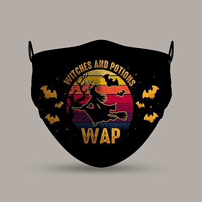 Alternative view of Witches And Potions WAP Funny Witch Halloween Vintage Washable Reusable Custom - Printed Cloth Face Mask Cover