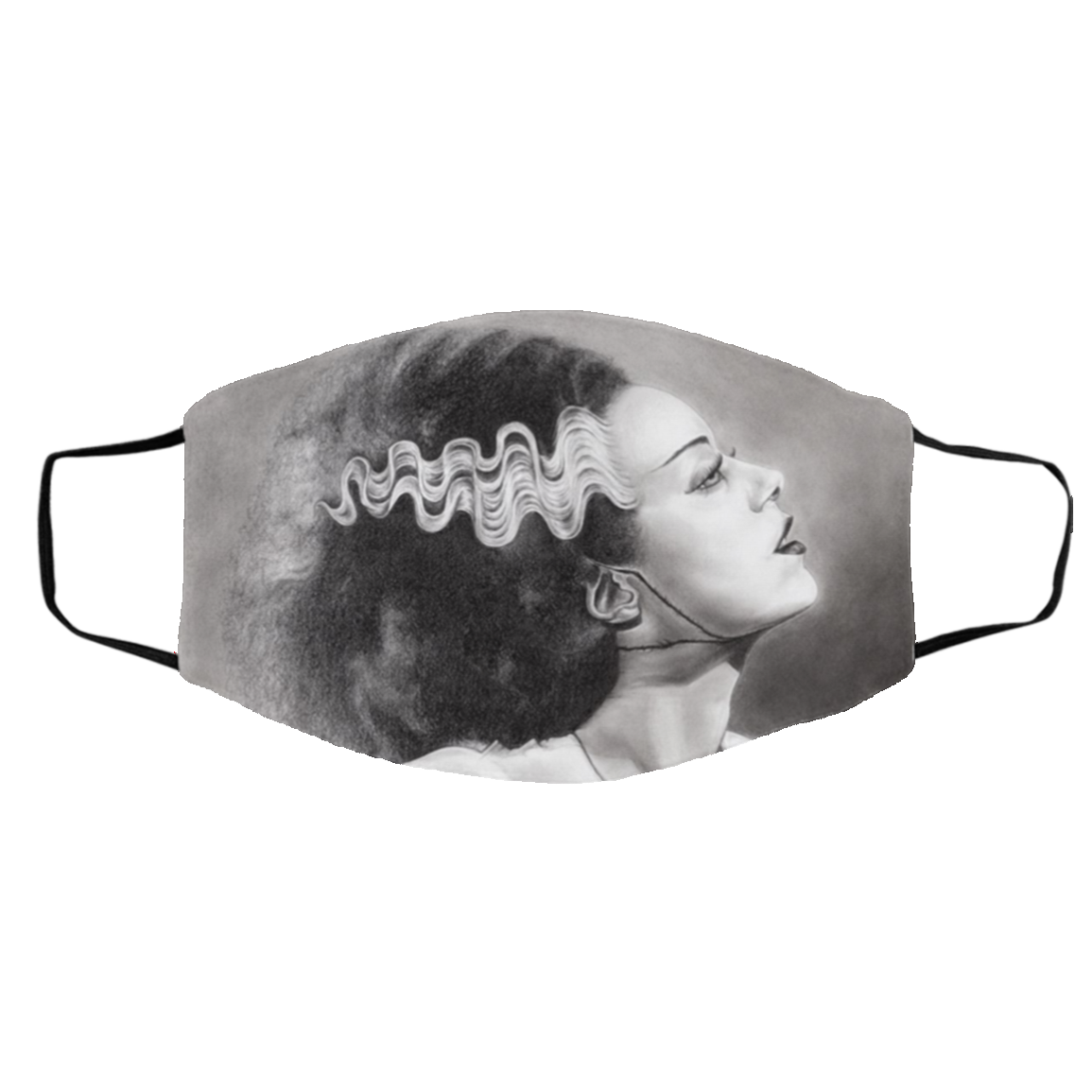 The Bride of Frankenstein Vintage Horror Characters Movie Face Mask, White, Cloth Face Cover – Medium/Large