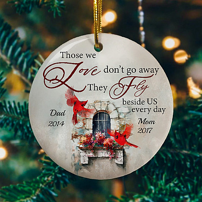 Alternative view of Personalized Those We Love Don't Go Away They Fly Beside Us Christmas Circle Porcelain Ceramic Ornament