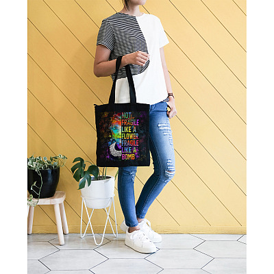Alternative view of Not Fragile Like A Flower Fragile Like A Bomb Over Print Tote Bag - Shoulder Bag - Reusable Grocery Shopping Bag