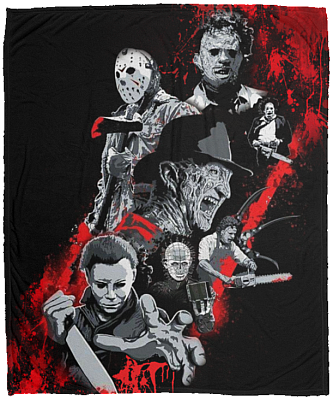 Halloween Horror Movies Characters Jason Michael Freddy Fleece Blanket - Mink Sherpa Blanket - Woven Blanket, White, Cozy Plush Fleece Blanket - 50x60