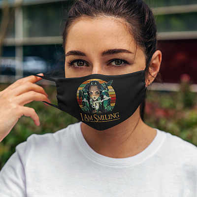 Alternative view of Wednesday Addams I Am Smiling Vintage Washable Reusable Custom Printed Cloth Face Mask Cover
