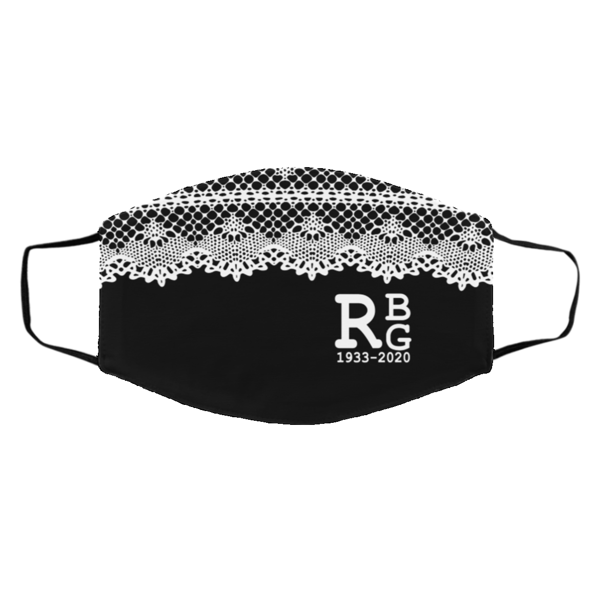 Notorious RBG Lace Collar Ruth Bader Ginsburg Feminism Washable Reusable Custom - Cloth Face Mask Cover, Black, Cloth Face Cover – Medium/Large
