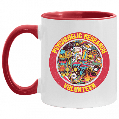 Pshychedelic Research Volunteer Accent Mug, White/Red, 11 oz. Accent Mug
