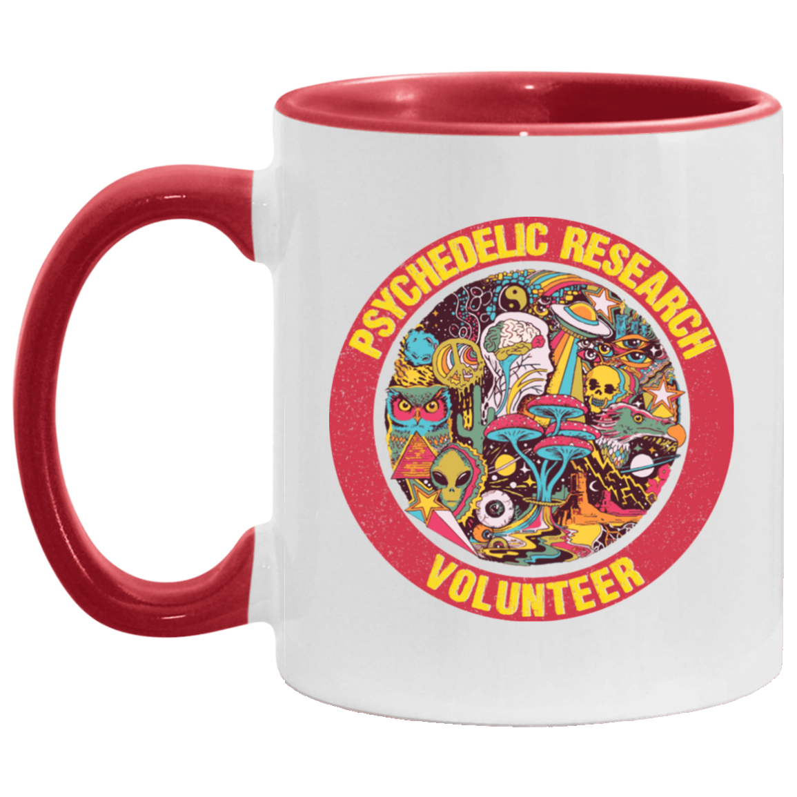 Pshychedelic Research Volunteer Accent Mug, White/Red, 11 oz. Accent Mug