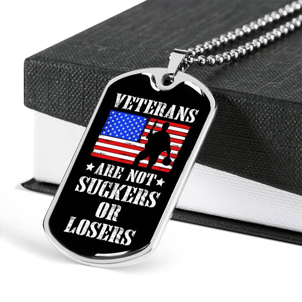 Veterans Are Not Suckers Or Losers Dog Tag Pendant Necklace - Dog Tag (Silver)