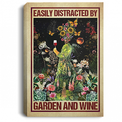 Easily Distracted By Garden And Wine Gallery Wrapped Framed Canvas Prints - Unframed Poster - Home Decor Wall Art, White, 0.75'' Framed Canvas