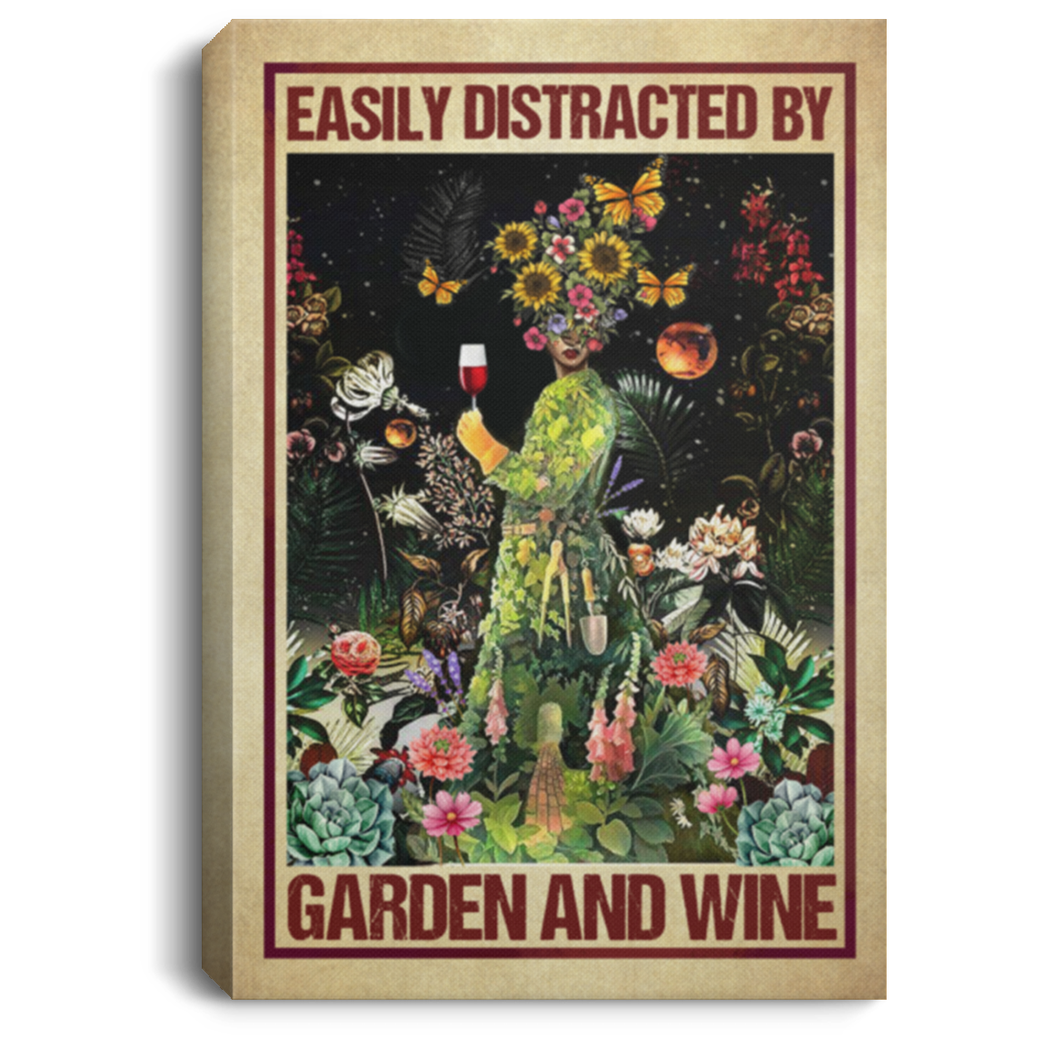 Easily Distracted By Garden And Wine Gallery Wrapped Framed Canvas Prints - Unframed Poster - Home Decor Wall Art, White, 0.75'' Framed Canvas