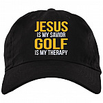 Jesus Is My Savior Golf Is My Therapy Gifts Golf Lover Twill Cap - High-Profile Snapback Hat - Trucker Hat, Black, Brushed Twill Dad Cap