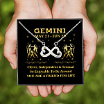 1Th. Zodiac Necklace Card Gemini Infinity Heart Necklace (Silver)