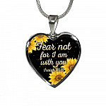 Sunflower Fear Not for I Am with You Isaiah 41 10 Heart Pendant Necklace - Heart Luxury Necklace (Silver)