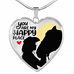 You Are My Happy Place Cowgirl Luxury Heart Pendant Necklace - Horse Lover Gifts - Heart Luxury Necklace (Silver)