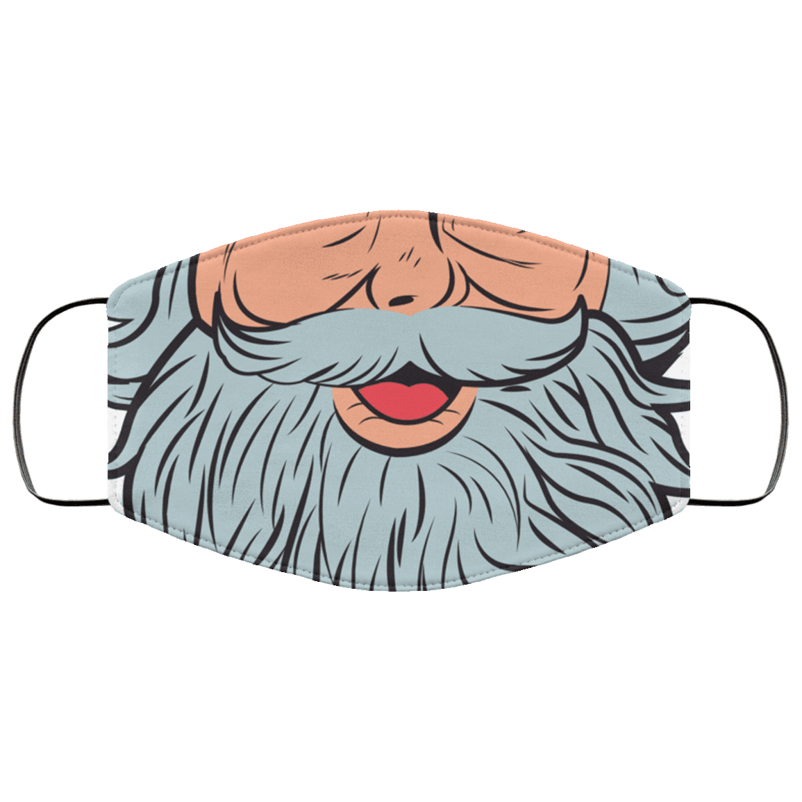 Santa Face Washable Reusable Custom Printed Cloth Face Mask Cover - Santa Beard Face Mask Christmas Face Mask, White, Cloth Face Cover – Medium/Large