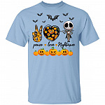 Jack Peace Love Nightmare Halloween Scary Pumpkin Sign T-Shirt - Cool Hippie Pumpkin Halloween King Tee Shirt, Light Blue, Unisex T-Shirt