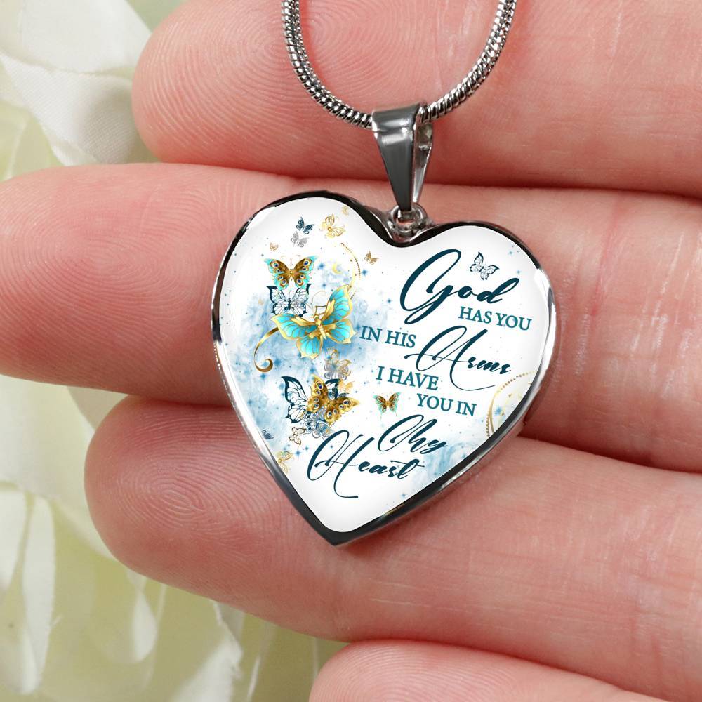 Butterfly God Has You In His Arms I Have You in My Heart Heart Pendant Necklace - Heart Luxury Necklace (Silver) Butterfly God Has You In His Arms I Have You in My Heart Heart Pendant Necklace - Heart Luxury Necklace (Silver)