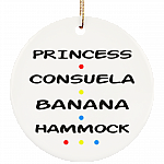 Princess Consuela Banana Hammock Christmas Ornament Keepsake - Holiday Flat Circle Porcelain Ceramic Ornament, White, Ceramic Circle Ornament