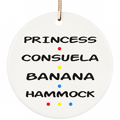 Princess Consuela Banana Hammock Christmas Ornament Keepsake - Holiday Flat Circle Porcelain Ceramic Ornament, White, Ceramic Circle Ornament