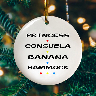 Alternative view of Princess Consuela Banana Hammock Christmas Ornament Keepsake - Holiday Flat Circle Porcelain Ceramic Ornament