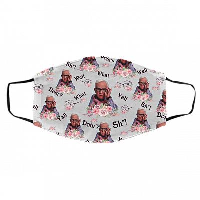 Leslie Well Shit Floral Washable Reusable Custom - Printed Cloth Face Mask Cover, White, Cloth Face Cover – Medium/Large