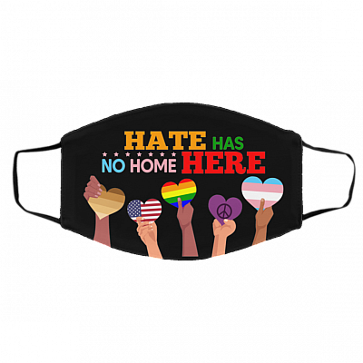 Hate Has No Home Here Washable Reusable Custom - Printed Cloth Face Mask Cover, Black, Cloth Face Cover – Medium/Large