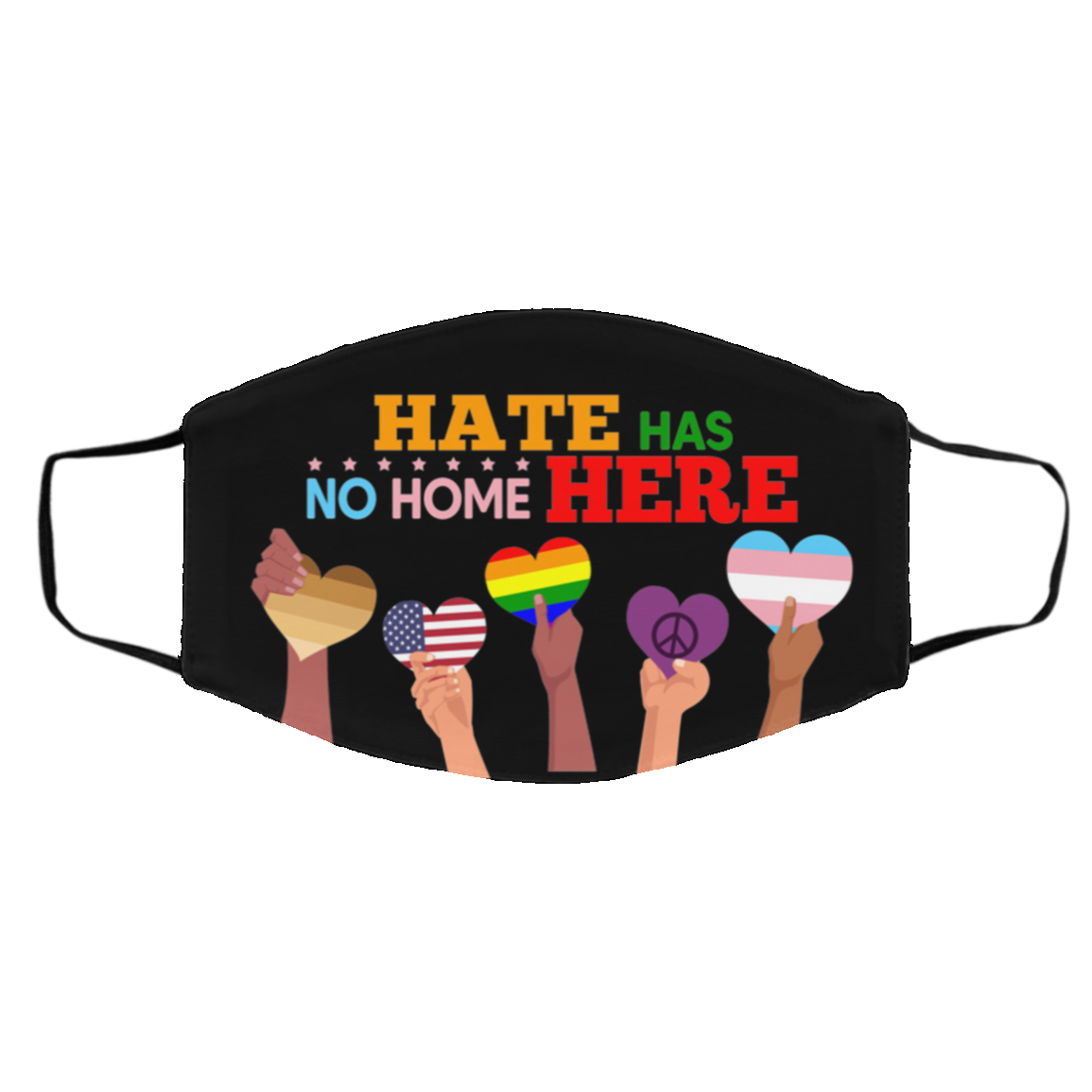 Hate Has No Home Here Washable Reusable Custom - Printed Cloth Face Mask Cover, Black, Cloth Face Cover – Medium/Large