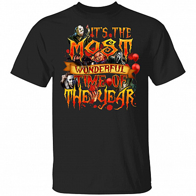 It's The Most Wonderful Time Of The Year Horror Movie Characters T-Shirt - Halloween Horror Characters Shirt, Black, Unisex T-Shirt
