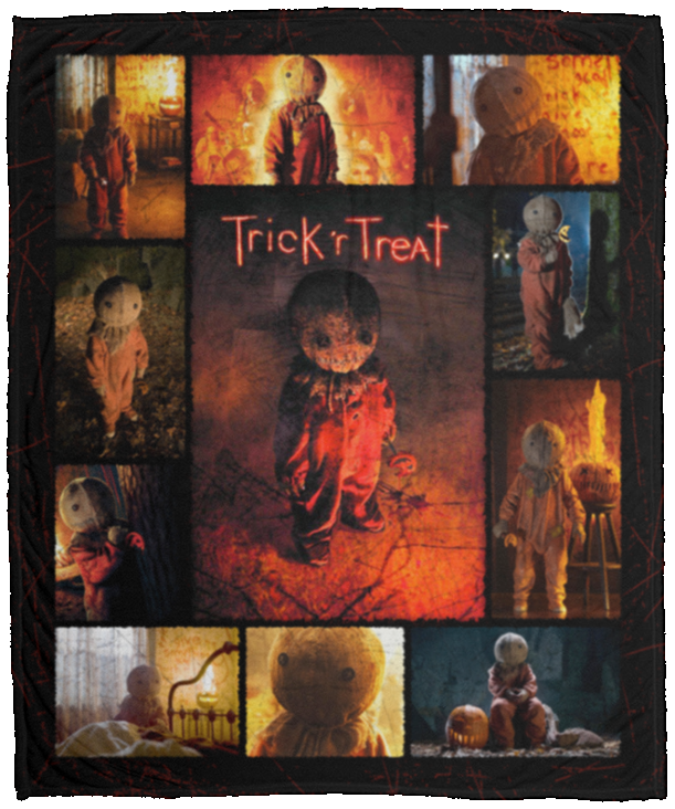 Sam Trick 'r Treat Fleece Blanket - Halloween Blanket, White, Cozy Plush Fleece Blanket - 50x60