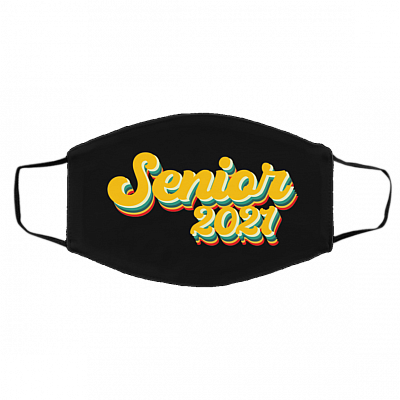 Senior 2021 Retro Graduation Face Mask Student Senior Face Mask - Printed Cloth Face Mask Cover, Black, Cloth Face Cover – Medium/Large