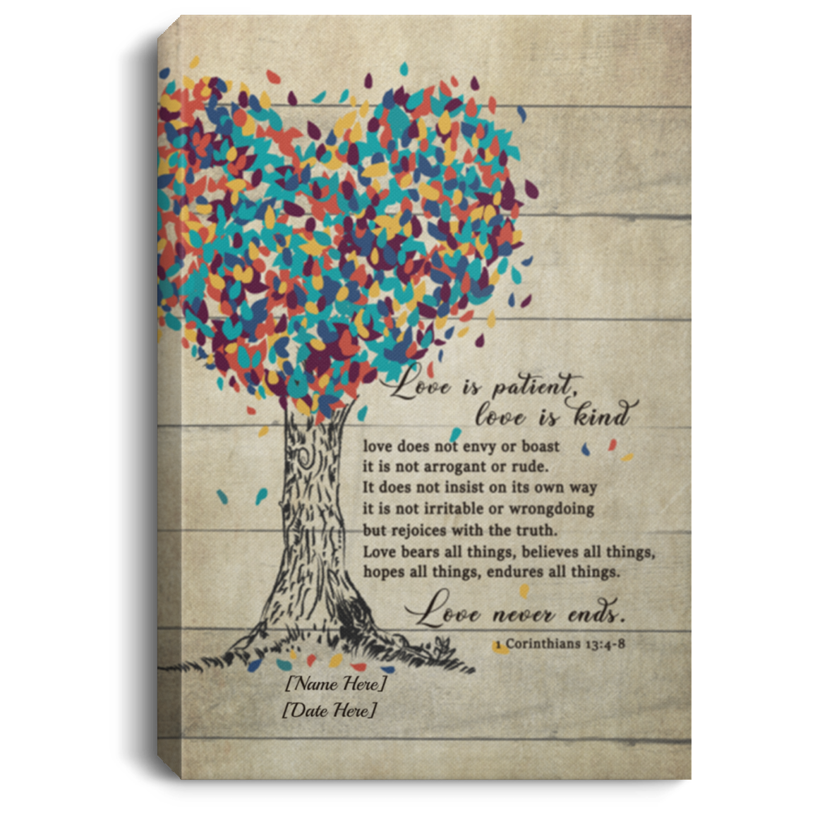 Personalized Love Is Patient Love Is Kind Anniversary Family Tree Framed Canvas Prints - Home Decor Wall Art, White, 0.75'' Framed Canvas