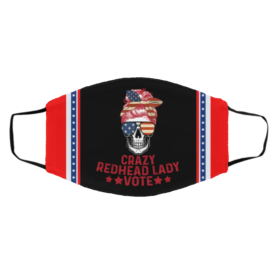 Crazy Redhead Lady Vote Washable Reusable Custom – Funny Redhead Printed Cloth Face Mask Cover, Black, Cloth Face Cover – Medium/Large