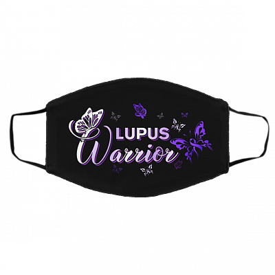 Lupus Warrior Lupus Awareness Purple Ribbon with Butterflies Washable Reusable Printed Cloth Face Mask Cover, Black, Cloth Face Cover – Medium/Large