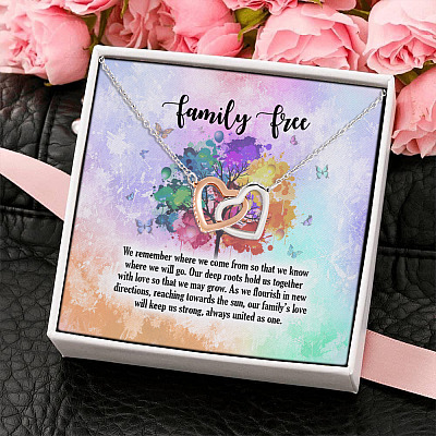 Tree of Life Family Tree We Remember Where We Come From Heartfelt Card Jewelry Interlocking Hearts Pendant Necklace