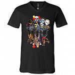 Cute Chibi Horror Movies Characters Funny Halloween T-Shirt - V Neck, Black, V-Neck T-Shirt